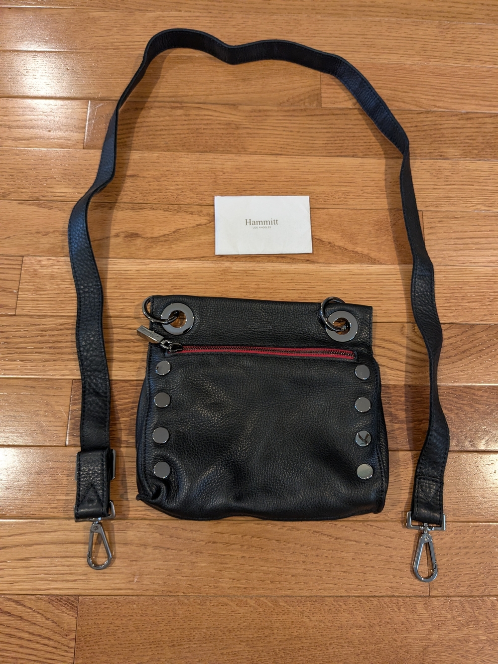 Hammitt Black Leather Tony Small Crossbody Bag with Red Accents